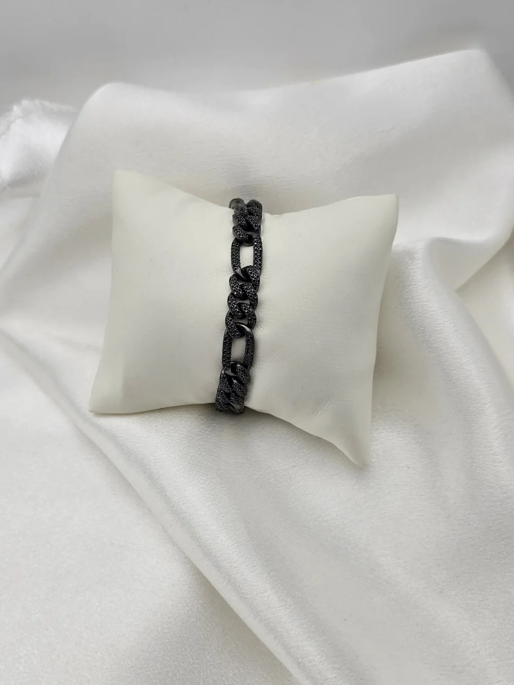 Black Rhodium Over Sterling Silver Pave Moissanite Luxury Figaro Link Bracelet